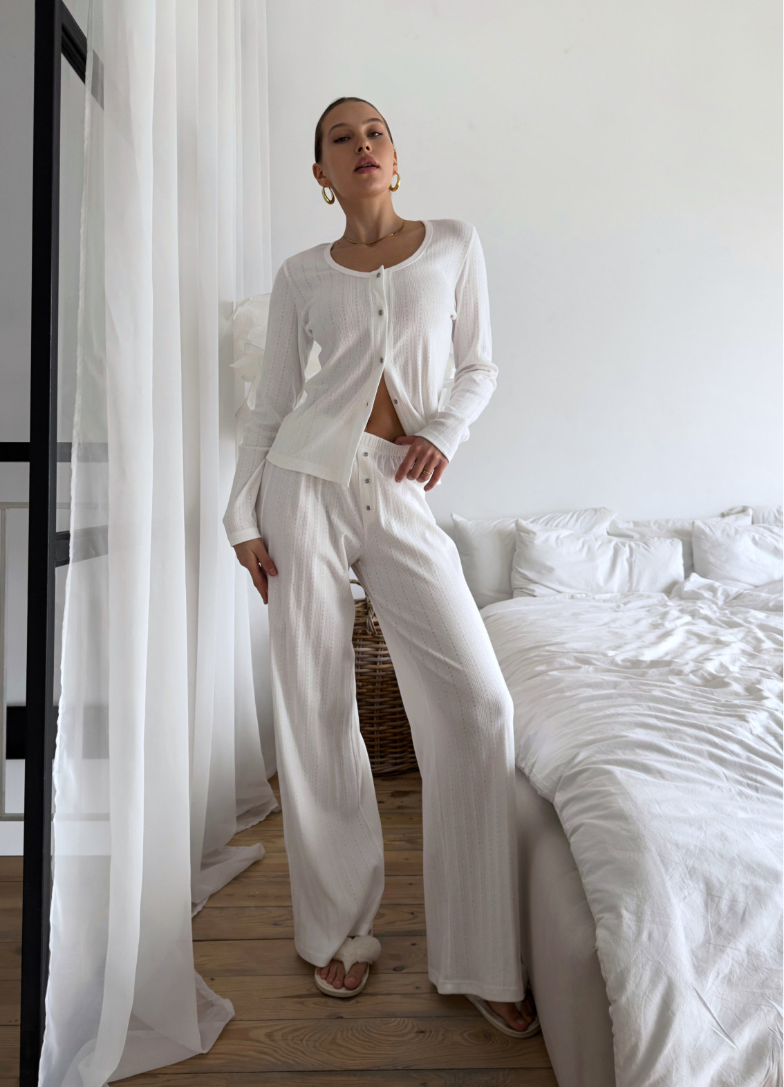 Piżama damska Vilena koszulowa z długim rękawem, mlecznaArtykuł: 00-00005124-k3