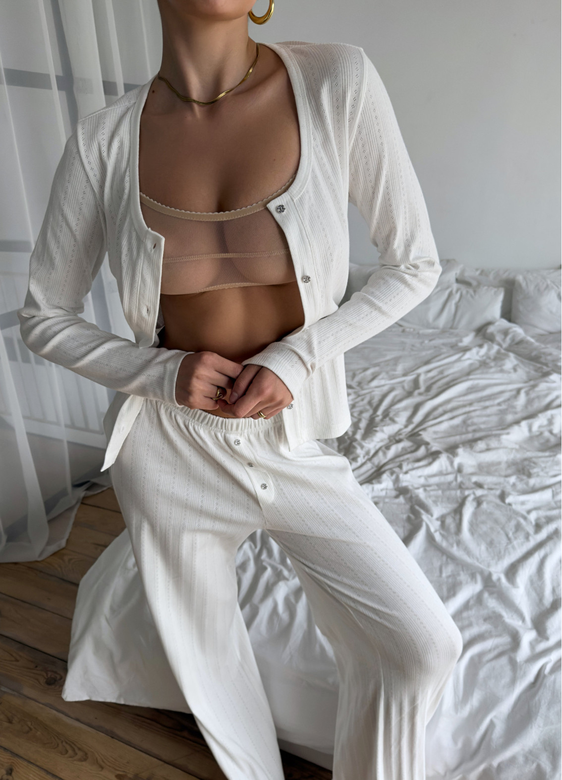 Piżama damska Vilena koszulowa z długim rękawem, mlecznaArtykuł: 00-00005124-k4